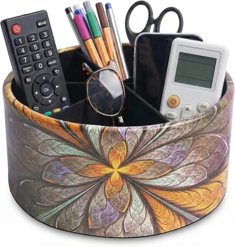 Miniatura 35 de lizimandu Organizador Redondo de Cuero para Suministros de Arte, Soporte para Control Remoto, Rotación de 360 Grados, Soporte Multifuncional
