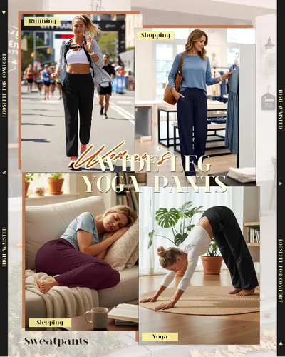 Miniatura 107 de Neer - Conjunto de 3 pantalones de yoga de pierna ancha para mujer - Pantalones deportivos cómodos, holgados, de cintura alta y casuales