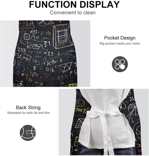 Miniatura 6 de Mathematics And Physics Cooking Aprons Unisex Kitchen Apron Adjustable Bib Apron with Pockets Waterdrop Resistant Chef Aprons for BBQ Drawing