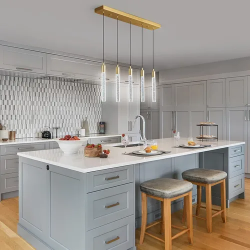 Miniatura 4 de Iluminación de Isla de Cocina Accesorio de Luz Moderna Lámpara Colgante Dorada Regulable LED Acabado de Latón Mini Luces Colgantes de Cristal