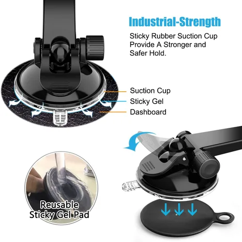 Miniatura 5 de Soporte universal curvado con ventosa para tablero de instrumentos para automóvil, rotación de 360 grados, compatible con iPhone 13 Pro Max, 12 Pro