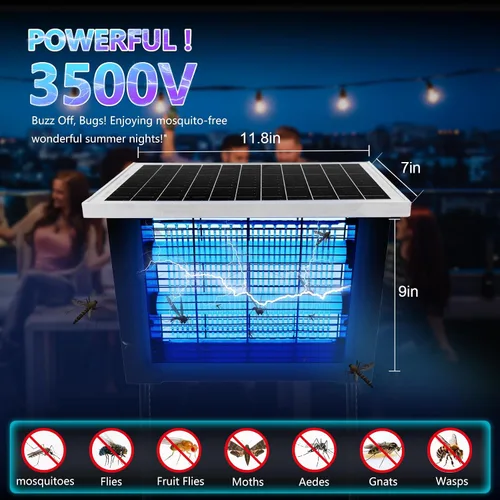 Miniatura 2 de Potente exterminador solar de insectos para exteriores para 2000 pies cuadrados con cable de extensión de 13 pies, exterminador de mosquitos