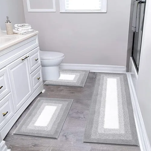 Miniatura 18 de Juegos de alfombras de baño de 3 piezas, alfombras de baño antideslizantes absorbentes, alfombras de baño de felpa extra suaves y esponjosas