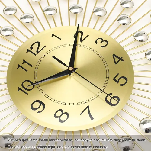 Miniatura 2 de Reloj de pared grande moderno, decorativo, de metal, de 24 pulgadas, silencioso, sin tictac, hecho a mano, de lujo, diseño de diamante, para sala