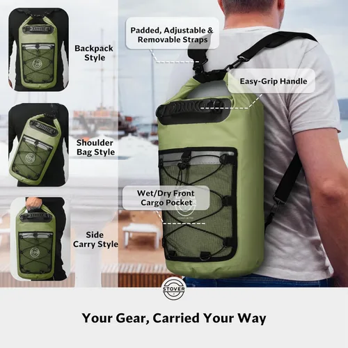 Miniatura 3 de STOVER 5/10/25/30/40/55L Waterproof Dry Bag- Roll-Top Backpack w/Phone Case- Kayaking, Hiking, Camping, Boating- Men/Women 25L Verde