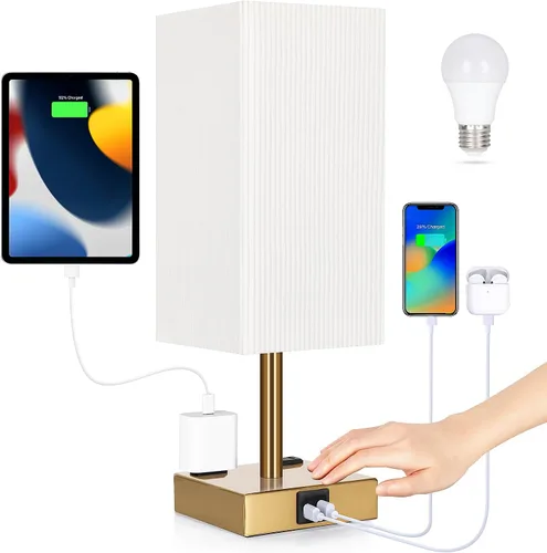 Miniatura 17 de Lámpara de mesita de noche con puertos USB - Lámpara de mesa con control táctil para dormitorio con puertos de carga USB C+A y tomas de corriente