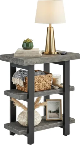 Miniatura 14 de Alaterre Furniture Pomona - Mesa auxiliar de madera maciza de 2 niveles con acabado natural y patas de metal, decoración moderna de granja