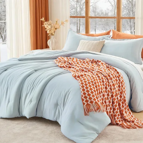 Miniatura 37 de MUXHOMO Juego de edredón beige tamaño individual/individual XL, ropa de cama alternativa ultrasuave para todas las estaciones. El juego de cama