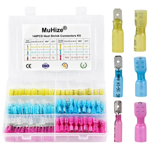 Miniatura 8 de MuHize - Kit de 135 conectores de cable termoencogible, kit de terminales de cable eléctrico, conector de crimpado marino aislado e impermeable