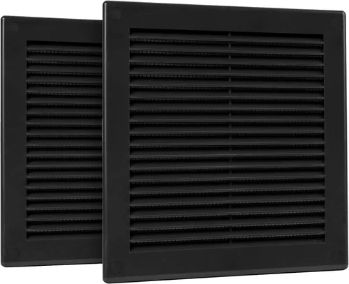 Miniatura 28 de Paquete de 2 cubiertas cuadradas de ventilación de aire de 4" x 4" (tamaño exterior) - Deflector de ventilación de plástico negro - Malla