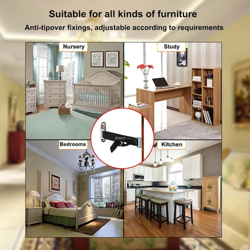 Miniatura 6 de Anclajes para muebles antipunta, (4 juegos) anclajes de seguridad ajustables para niños, kit a prueba de terremotos y a prueba de bebés