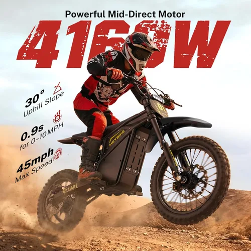 Miniatura 2 de Heybike Villain - Motocicleta eléctrica de motocross de 4160 W E con batería de 52 V 26 AH, motocicleta eléctrica de neumático grueso de 14