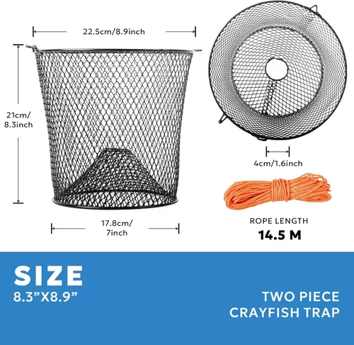 Miniatura 2 de Trampa para cangrejos con cuerda naranja de 14.5 M, malla de acero resistente con clip de resorte, trampa de pesca para cangrejos de río
