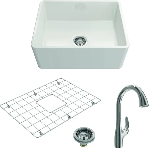 Miniatura 13 de BOCCHI Classico Farmhouse Fregadero de cocina de arcilla refractaria con frente de delantal de 20 pulgadas, un solo tazón con rejilla protectora