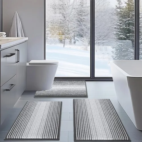 Miniatura 26 de BSICPRO Juego de alfombras de baño de 3 piezas, alfombrillas de inodoro en forma de U con contorno, juego de alfombrilla de baño, alfombrilla