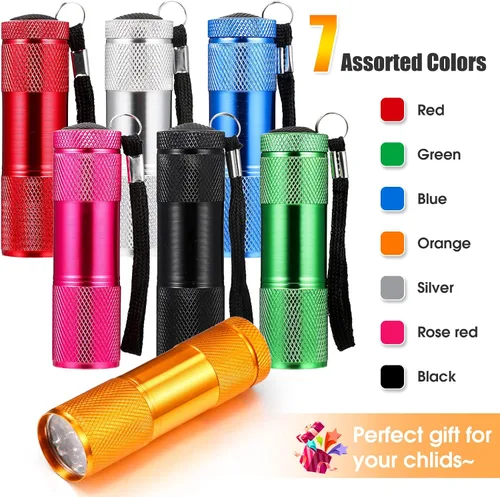 Miniatura 2 de Fumete Juego de 30 mini linternas de aluminio LED de mano, 7 colores, 90 unidades, batería AAA incluida para recuerdos de fiesta, lectura nocturna