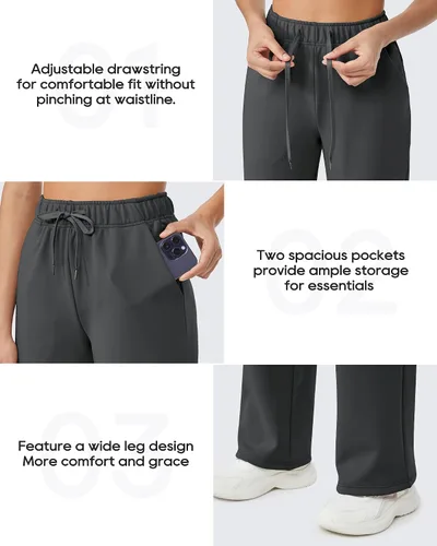 Miniatura 5 de G4Free Pantalones con forro polar para mujer, pantalones deportivos de pierna ancha, pantalones de yoga con bolsillos, holgados para invierno 2023