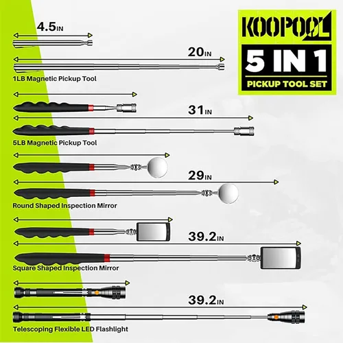 Miniatura 7 de Juego de herramientas de recogida magnética telescópica, telescopio de espejo de inspección, linterna LED, accesorios geniales para hombres, regalo