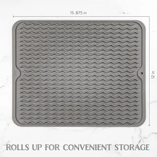 Miniatura 2 de Oizeir Tapete de silicona para secar platos, agujero de drenaje, antideslizante, resistente al calor, plegable. Ideal para platos, fregadero de Gris
