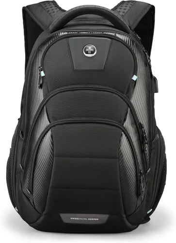 Miniatura 14 de Swissdigital - Mochila de diseño para viaje para hombres, compatible con TSA, con carga USB, protección RFID, mochila de negocios para laptops