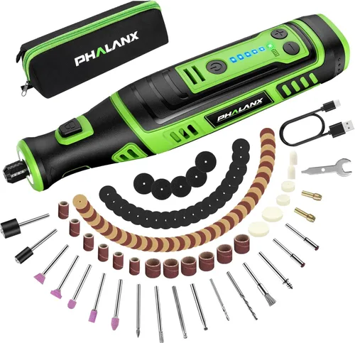 PHALANX Kit de herramientas rotativas inalámbricas de 8 V, batería de 2.0 Ah recargable con 73 accesorios, luz LED de 5 velocidades, ideal para Kit