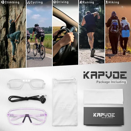 Miniatura 6 de KAPVOE Gafas de ciclismo fotocromáticas para hombres y mujeres, gafas de sol de bicicleta de montaña, gafas deportivas con protección UV Púrpura
