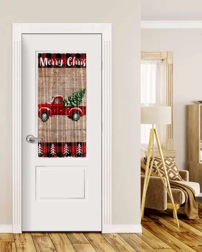 Miniatura 33 de Cortinas de puerta francesa de Navidad para ventana de puerta, panel de cortina con bolsillo para barra con alzapaños para luz lateral delantera