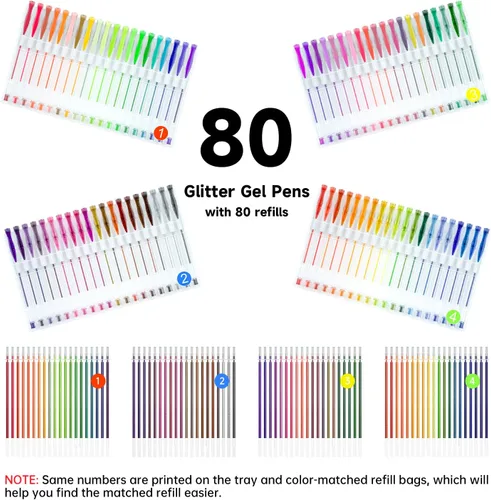 Miniatura 2 de Shuttle Art - Juego de 160 bolígrafos de gel con brillo, 80 colores, con 80 recargas para libros de colorear para adultos, dibujo, manualidades
