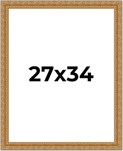Marco de fotos de madera maciza adornado dorado de 27 x 34 pulgadas, ancho de moldeo de 2 pulgadas, marco de fotos tradicional Firman completo con