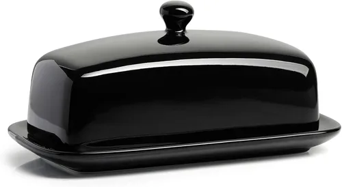 Miniatura 10 de Sweese - Mantequilla de porcelana con tapa, soporte de mantequilla de 7.8 pulgadas con cubierta de asa, recipiente de mantequilla perfecto para Rojo