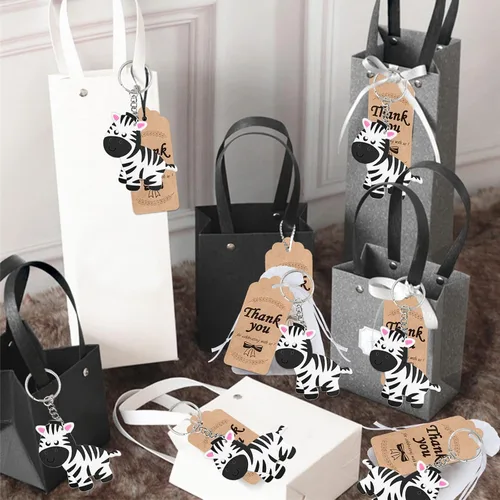 Miniatura 3 de Paquete de 60 regalos de fiesta de cebra que incluye 20 llaveros, 20 etiquetas de agradecimiento, 20 bolsas de regalo para llavero de cebra, regalo