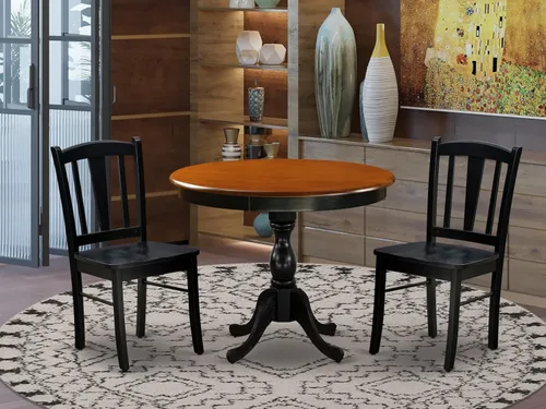 Miniatura 2 de East West Furniture El juego de comedor de 3 piezas AMDL3-BCH-W contiene una mesa de cocina redonda con pedestal y 2 sillas de comedor, 36 x 36