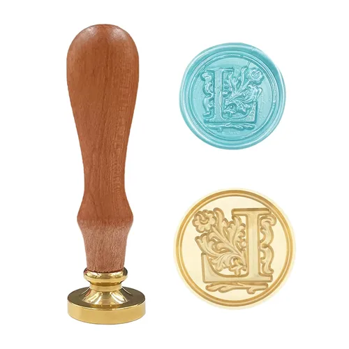 Miniatura 8 de Sello clásico de cera para sellar varios alfabetos, cabeza de latón, mango de madera, sellos para tarjeta/sobre/regalo (sello, letra V)