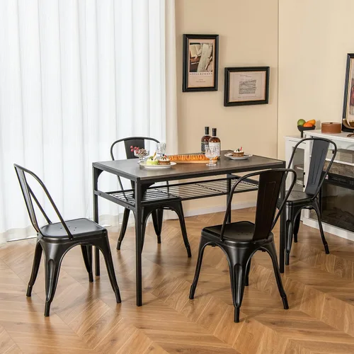 Miniatura 2 de DORTALA Juego de 4 sillas de comedor de metal, sillas auxiliares de café con patas de goma, sillas elegantes y modernas, silla auxiliar apilable