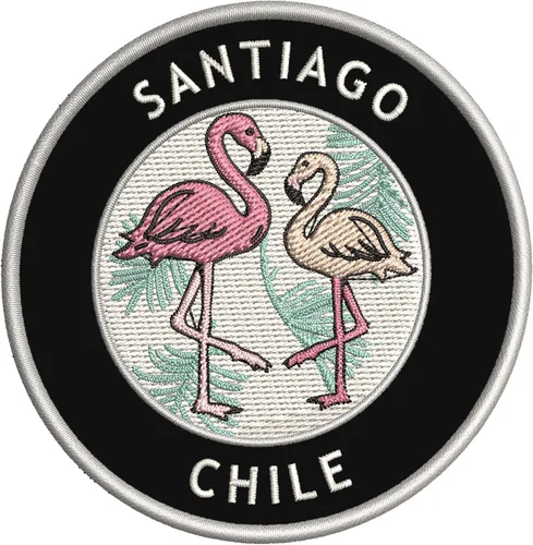 Santiago - Parche bordado de dos flamencos de primera calidad, para planchar o coser, emblema decorativo para vacaciones, recuerdo, equipo de viaje,
