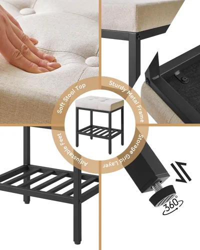 Miniatura 7 de IBUYKE Taburete de maquillaje rectangular con pies ajustables y espacio de almacenamiento, silla reposapiés, taburete de tocador de asiento de lino