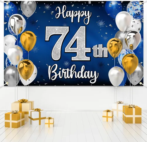 Miniatura 27 de Decoración de feliz cumpleaños 35, globo azul y plateado de 35 años, cartel grande de telón de fondo de cumpleaños, suministros para fiesta de 35th