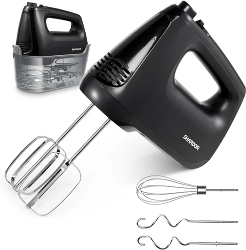 Miniatura 8 de SHARDOR Batidora de mano eléctrica, 6 velocidades y turbo, mezclador eléctrico de mano, estuche de almacenamiento a presión, 5 accesorios de acero