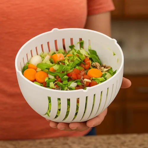 Miniatura 4 de Cortador de ensalada y picador en una picadora de frutas y verduras, corta verduras frescas y frutas en cuestión de segundos, sin BPA, para hacer