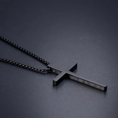 Miniatura 4 de Collar de cruz para hombre, regalo de Navidad, colgante de cruz, versículo bíblico, collares de acero inoxidable