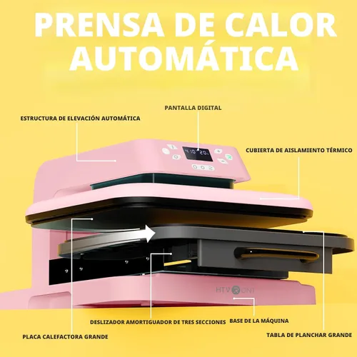 Miniatura 2 de HTVRONT - Máquina de prensa de calor automática para camisetas - Prensa de calor 15x15 con liberación automática - Calienta rápido y calienta Rosa