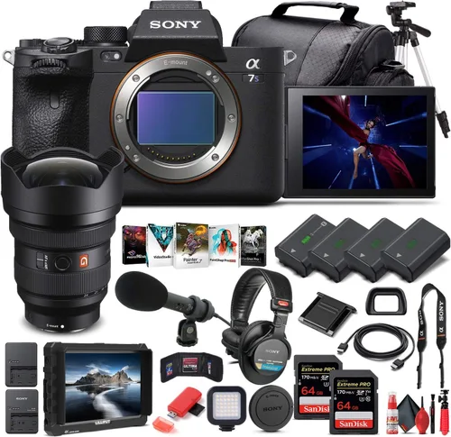 Sony Cámara digital sin espejo Alpha a7S III (solo cuerpo) (ILCE7SM3/B) + lente Sony FE de 0.472-0.945 in + monitor 4K + auriculares Pro + micrófono