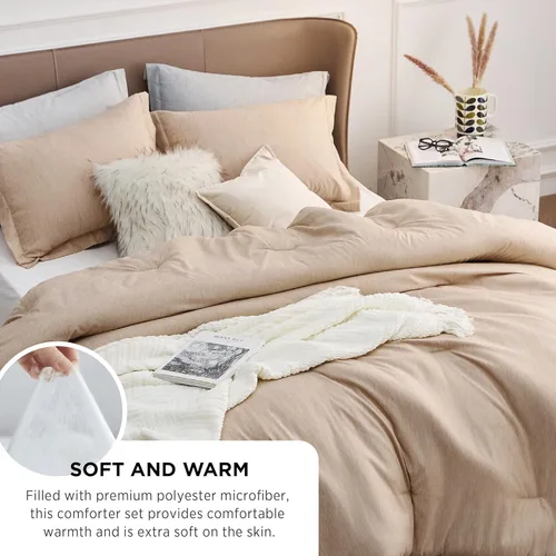 Miniatura 215 de Bedsure Juego de edredón Twin/Twin XL, ropa de cama suave beige para todas las estaciones, juego de cama teñido catiónico, 2 piezas, 1 edredón
