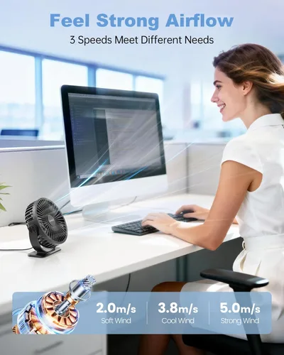 Miniatura 2 de TriPole Ventilador de escritorio con USB, ventilador pequeño portátil de 3 velocidades con brisa fuerte ajustable, mini ventiladores personales