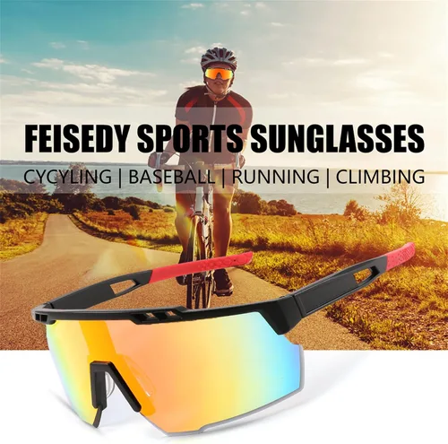 Miniatura 5 de FEISEDY Gafas de sol deportivas para hombres y mujeres, protección UV400, gafas de ciclismo, golf, béisbol, conducción, pesca, B0022 Lente espejada