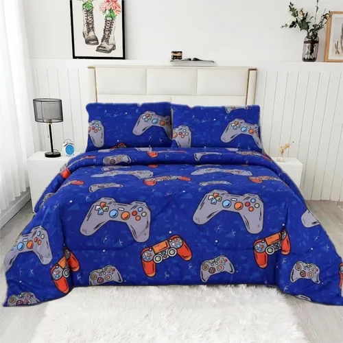 Miniatura 18 de SDIII Juego de edredón de 3 piezas azul de la galaxia tamaño matrimonial, edredón suave de microfibra ligero azul y rosa espacial tamaño Galaxia 1