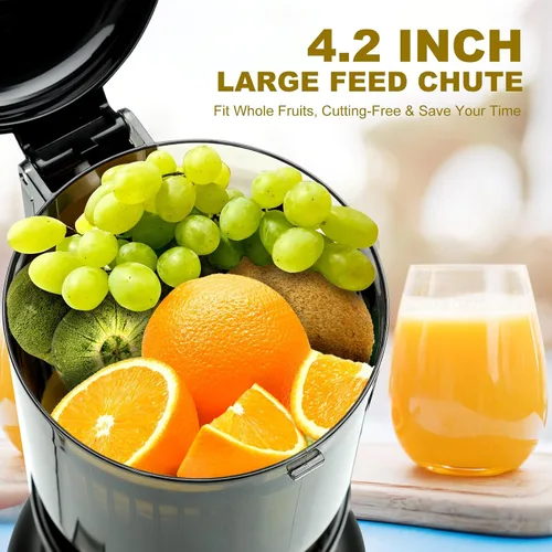 Miniatura 4 de Máquinas exprimidoras, exprimidor de prensa en frío con canal de alimentación grande de 4.2 pulgadas, máquina extractor de jugo lento de fruta