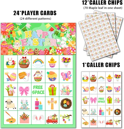Miniatura 2 de JGCWorker Juego de bingo para el día de Pascua, suministros de fiesta divertidos para niños y adultos, 24 jugadores, coloridas tarjetas