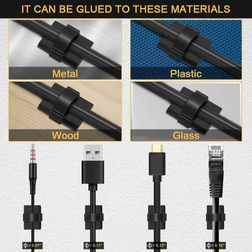 Miniatura 7 de Organizador de cables adhesivos, organizador de cables 3M, organizador de clips de alambre para escritorio, mesas de automóvil, PC, laptop, TV