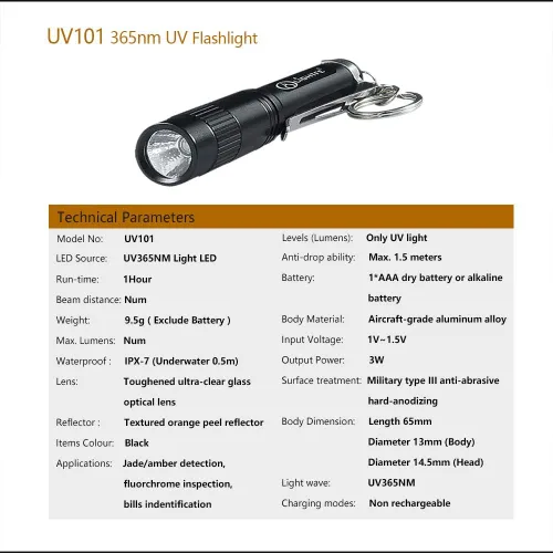 Miniatura 2 de Linterna de luz negra de 365 nm con salida de alta potencia, haz puro para luz de curación de pegamento UV, brillo fluorescente de roca y mineral